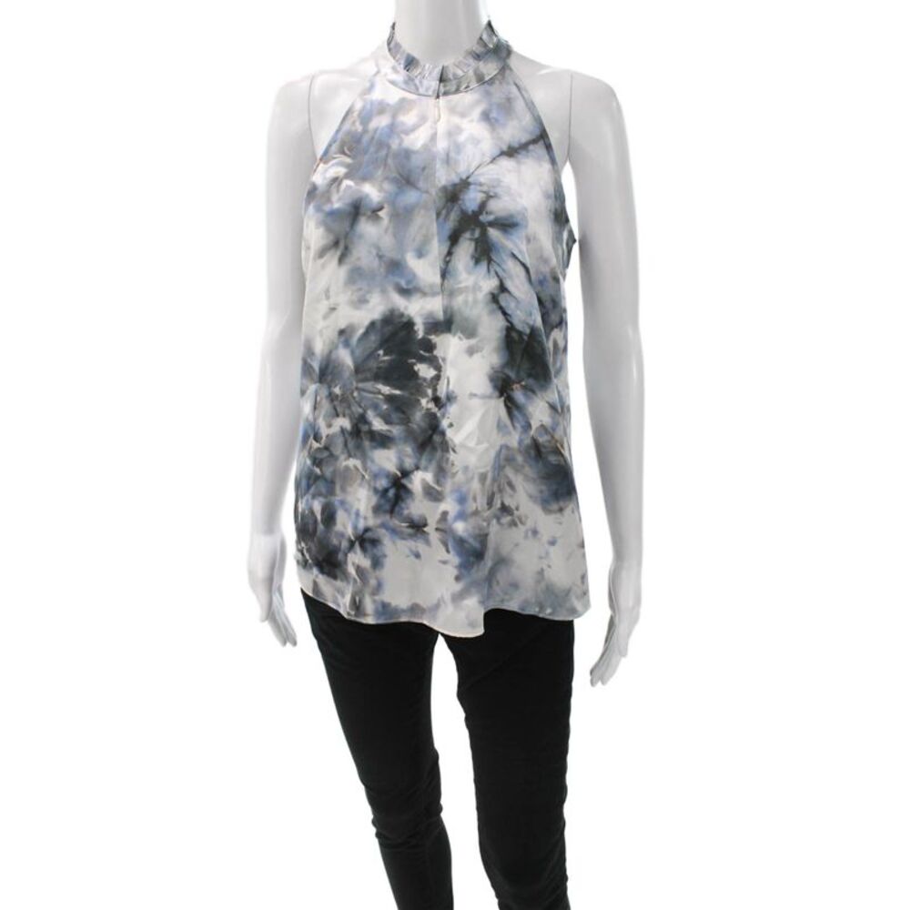 Go Silk Women Halter Silk Floral Tie Dye Sleeveless Pullover Blouse Size S